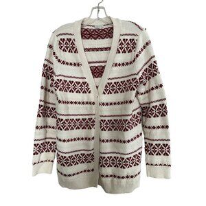 TALBOTS Knitted Cardigan Red White Nordic Geometric Design Size Med